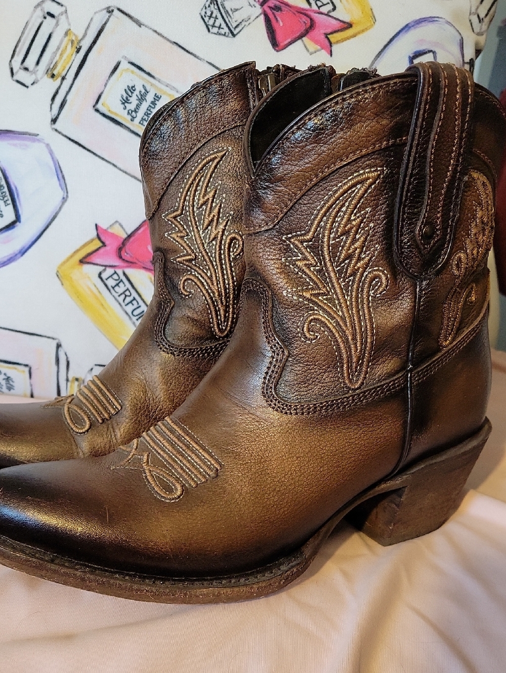 J.B. Dillon Brown Leather Western Ankle Boots